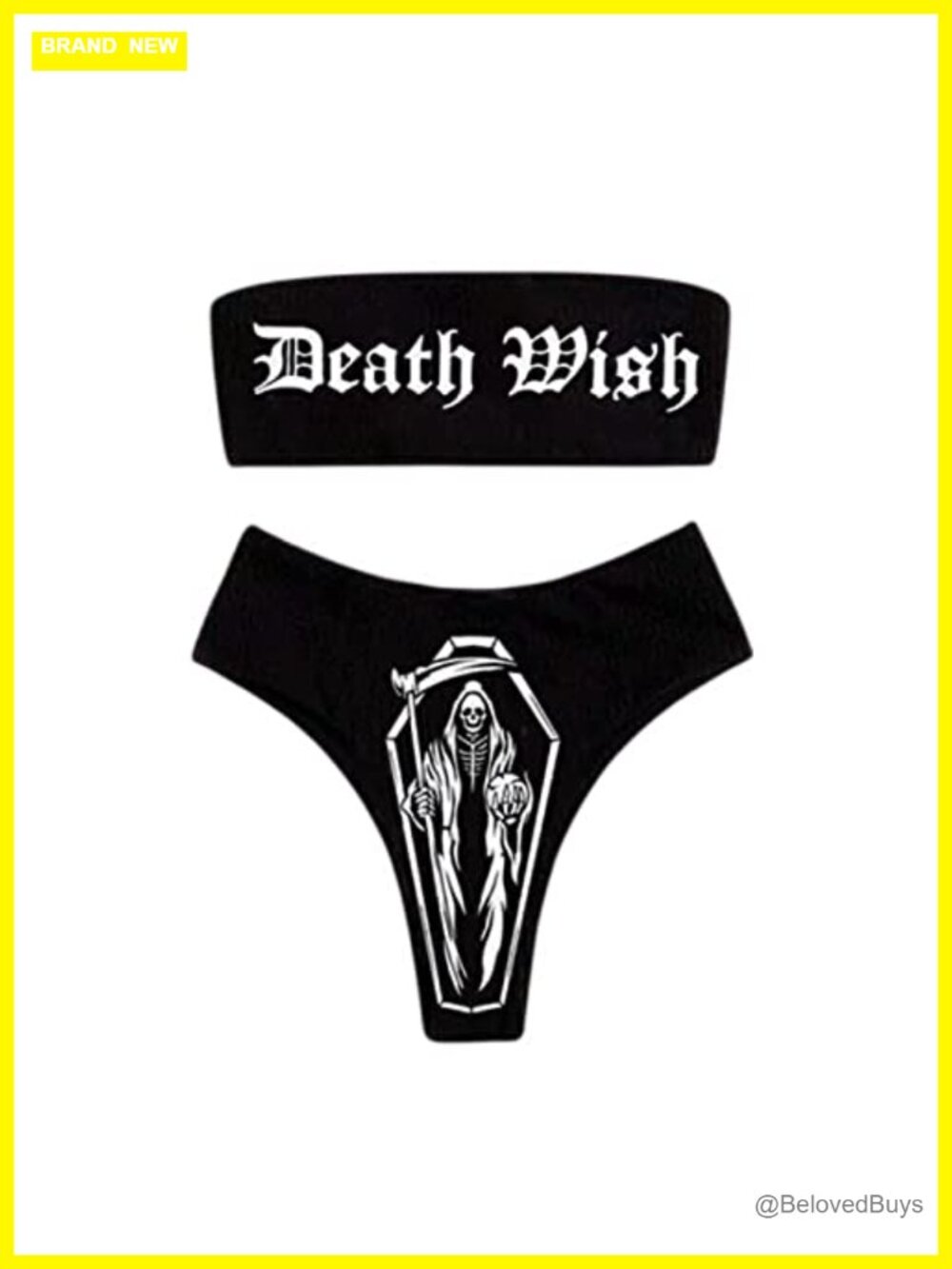 Women Skull Letter Print Bikini Set High Waist Bandeau Two Piece Swimsuit